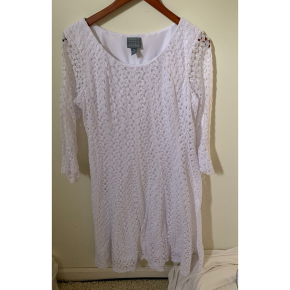 Rabbit Designs Elegant Dress Size 14 Crochet Overlay White Flare Bell Sleeves - Picture 1 of 8